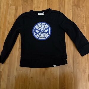 Black Kids Shirt with Sequin Flip Spider-Man Design